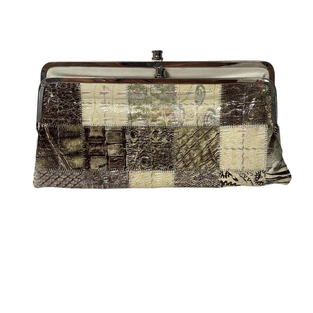 Women's Vintage Patchwork Faux Leather Clutch Wallet Purse W/ Kiss Lock Frame
